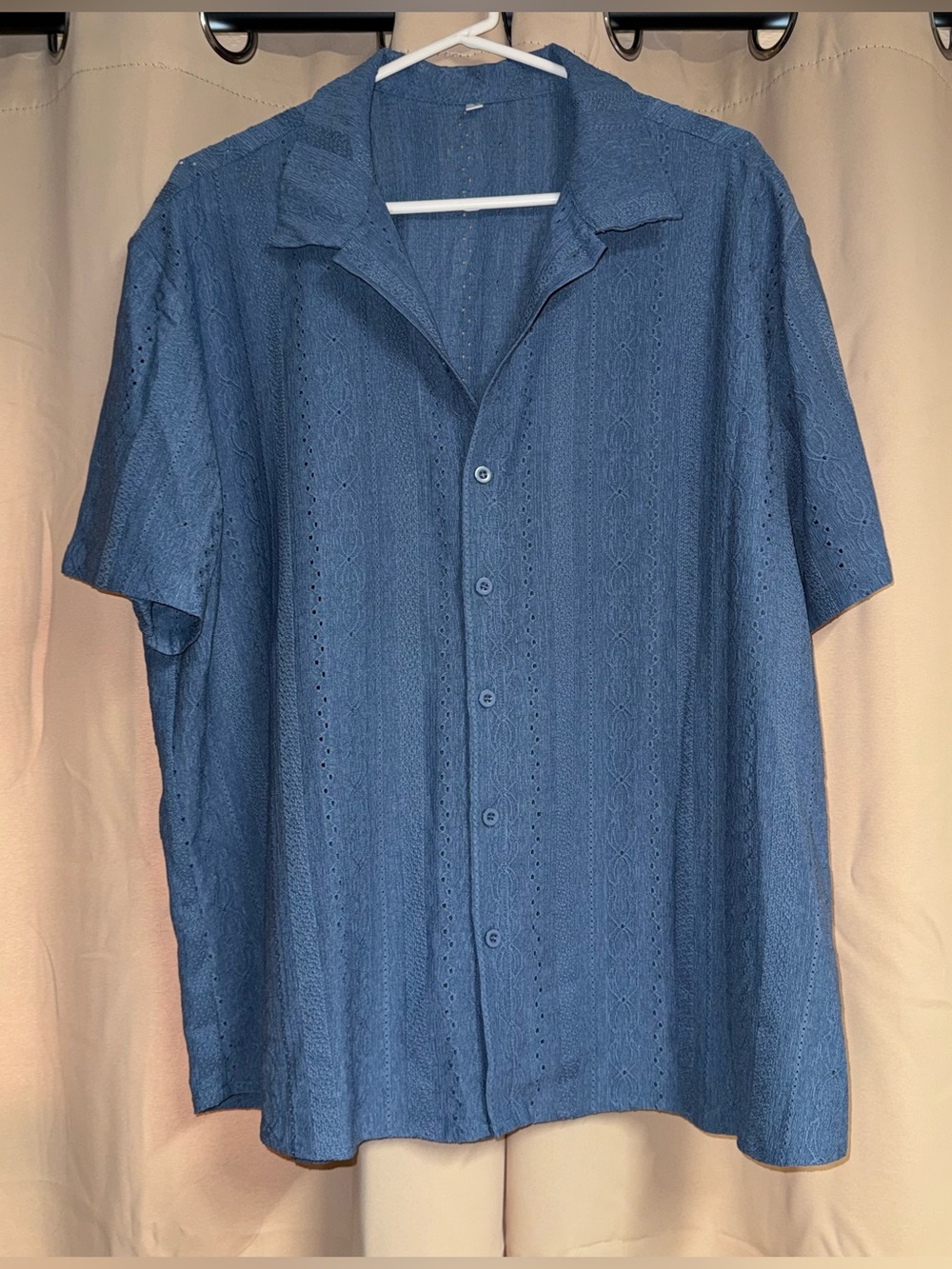 blue button front blouse